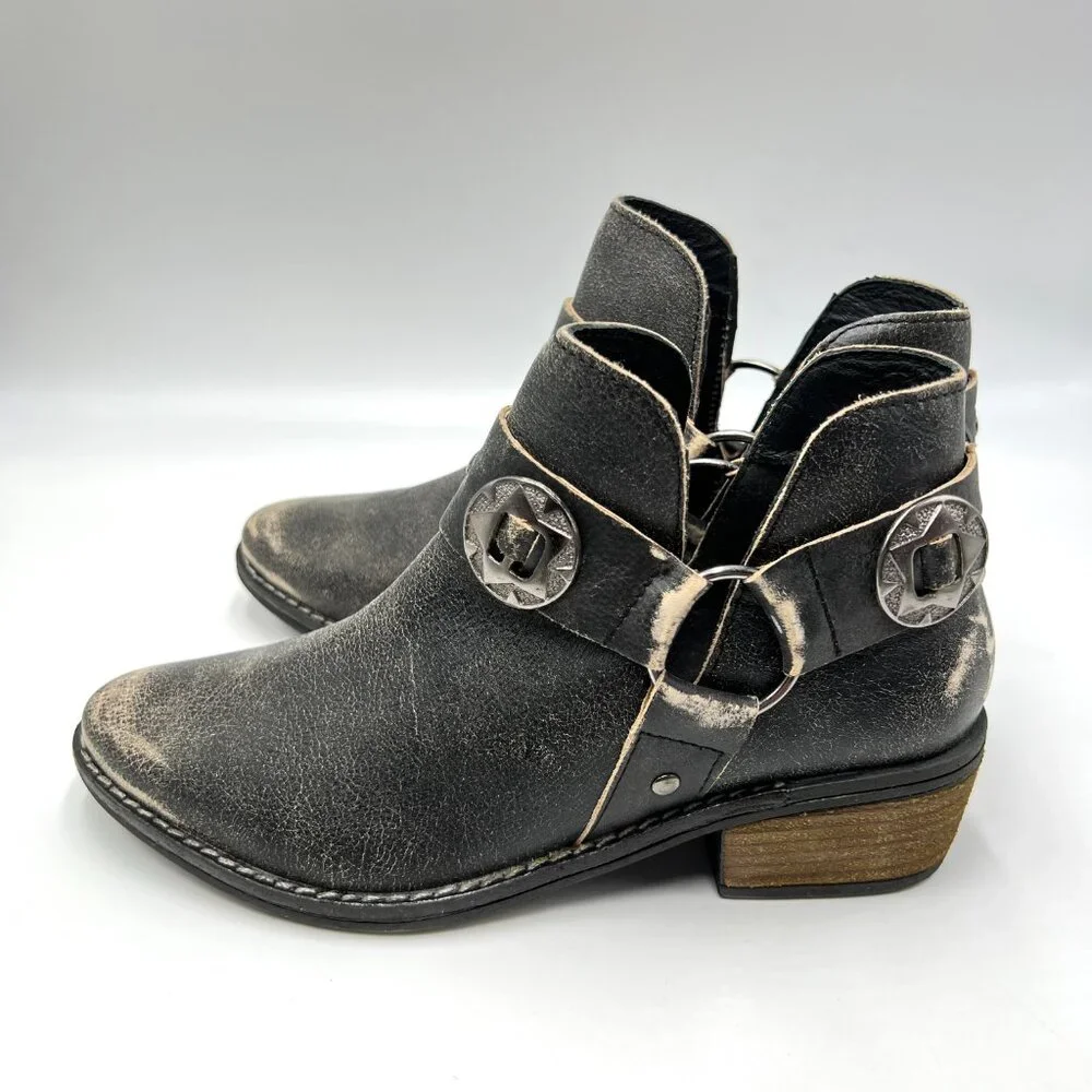 Chinese Laundry Womens Size 6 Black Distressed Austin Western Style‎ Ankle Boots